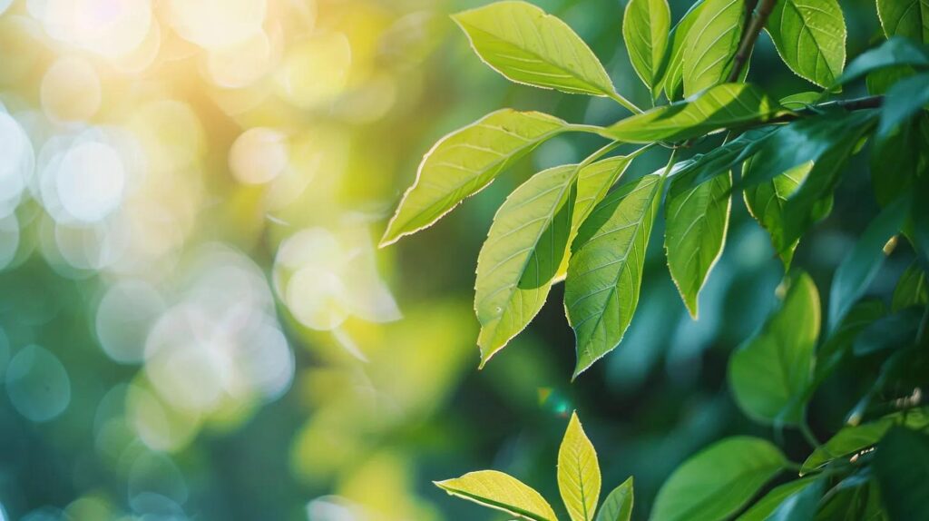a vibrant forest scene, illuminated by soft, golden sunlight filtering through the leaves, symbolises the harmony between nature and sustainable practices, inspiring a sense of stewardship and commitment to iso 42001 principles.
