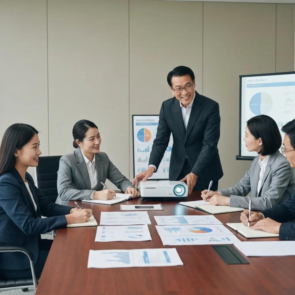 Consultant guiding business leaders through ISO 9001 consulting process in a conference room