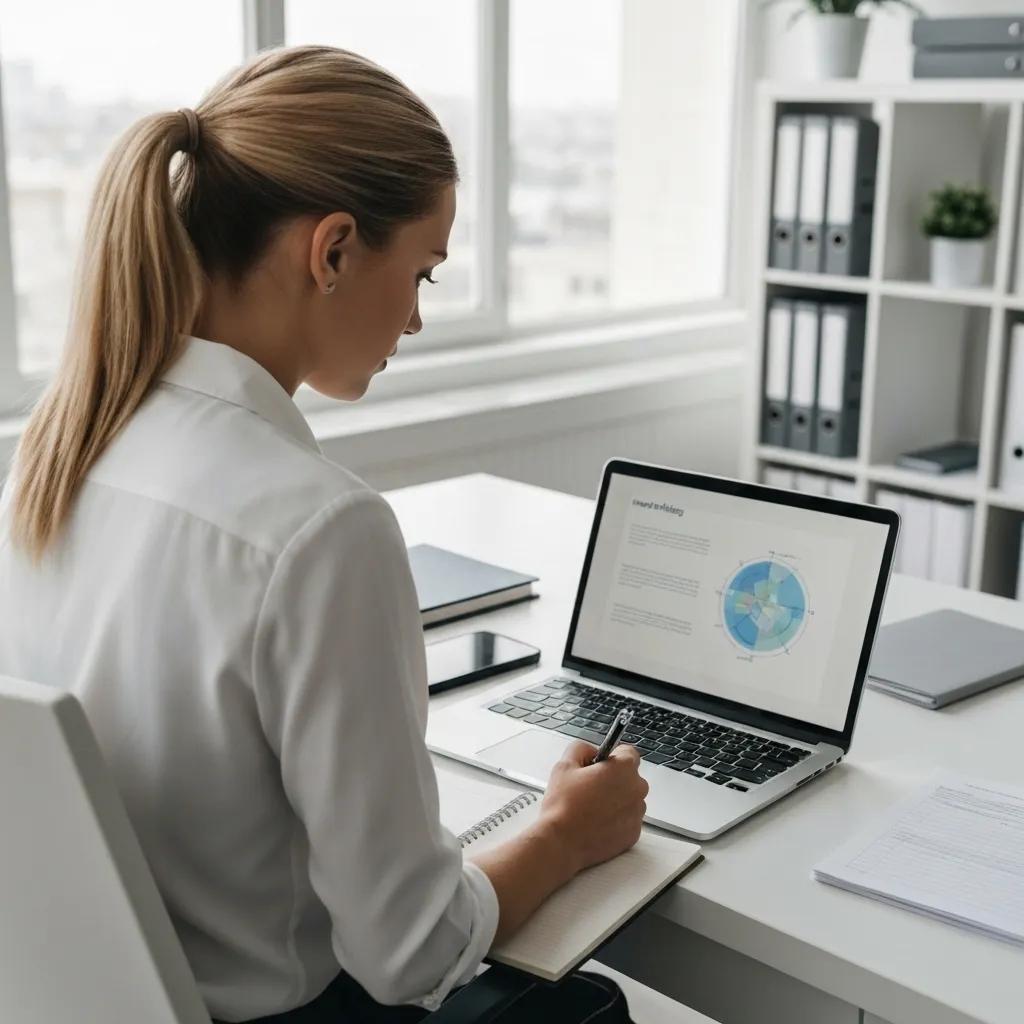 ISO consultant analyzing audit findings and planning corrective actions in a professional office setting