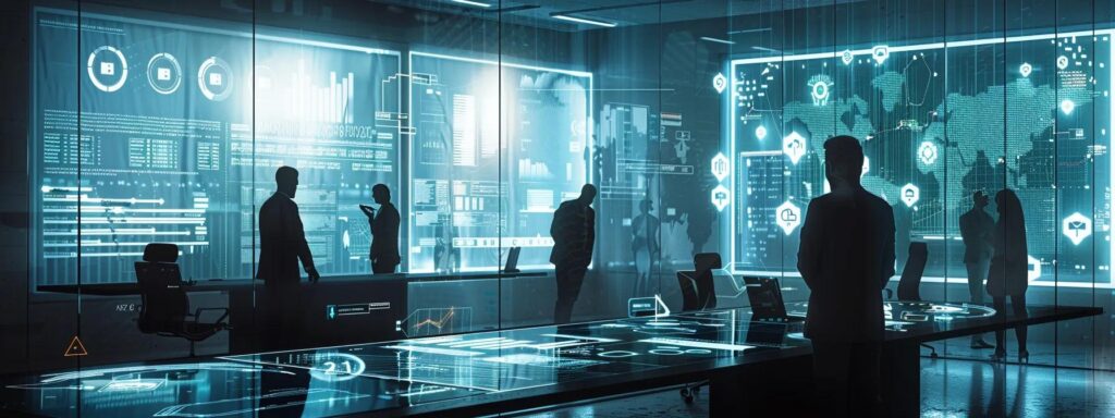 eine moderne büroumgebung mit einem übersichtlichen konferenztisch, auf dem diagramme und grafiken zur systematischen analyse von iso 9001 auditergebnissen ausliegen, während ein team von fachleuten konzentriert an einem präsentationsmonitor diskutiert.