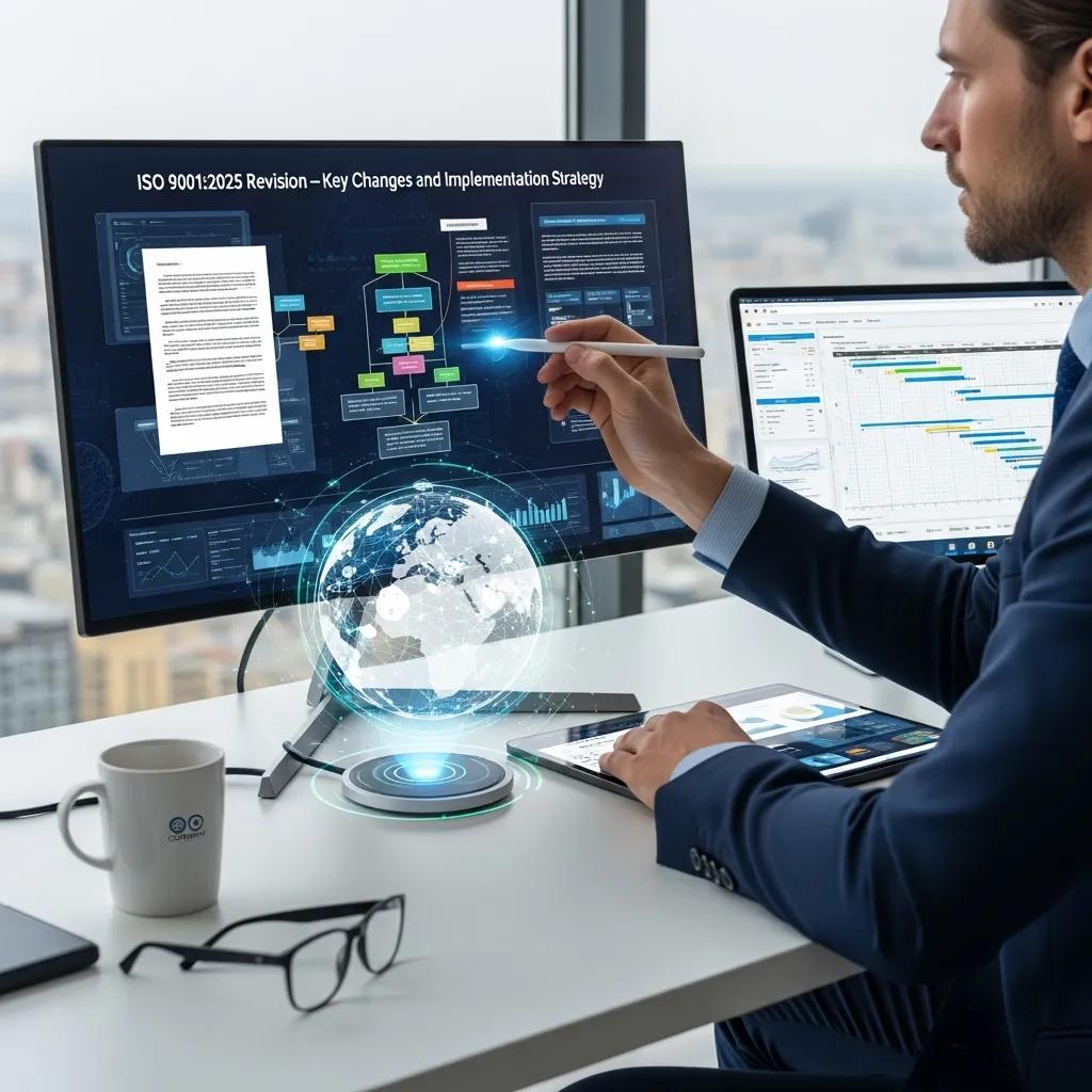 Fachkraft prüft Unterlagen zur ISO 9001:2025 Revision