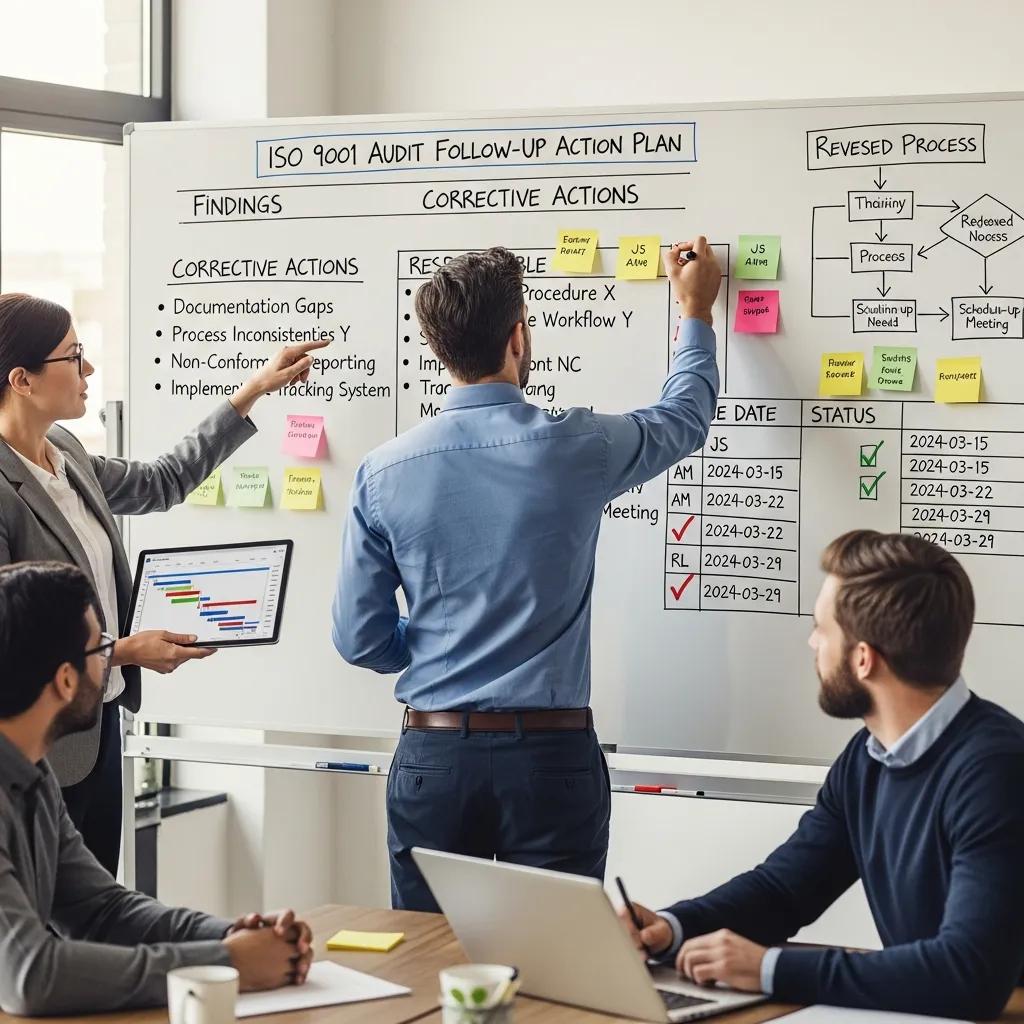 Projektleiter erstellt Maßnahmenplan für ISO 9001‑Auditnachbereitung