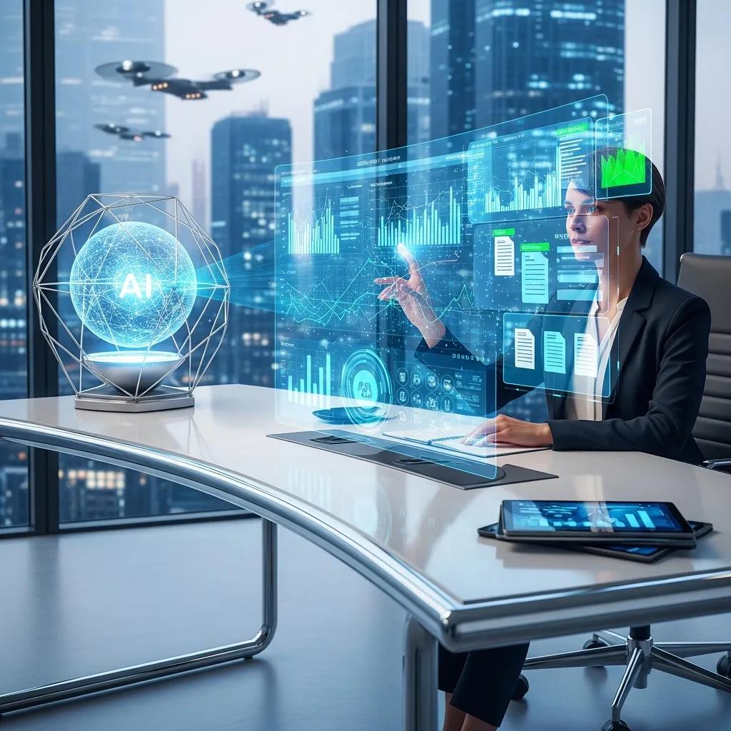 AI assisting in document management in a modern office environment