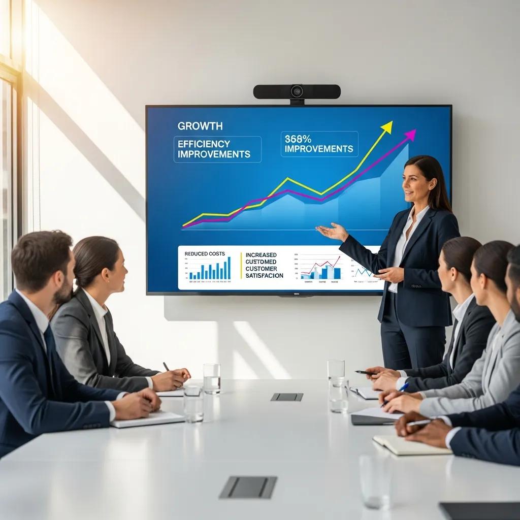 Business leader presenting benefits of ISO certification in a conference room
