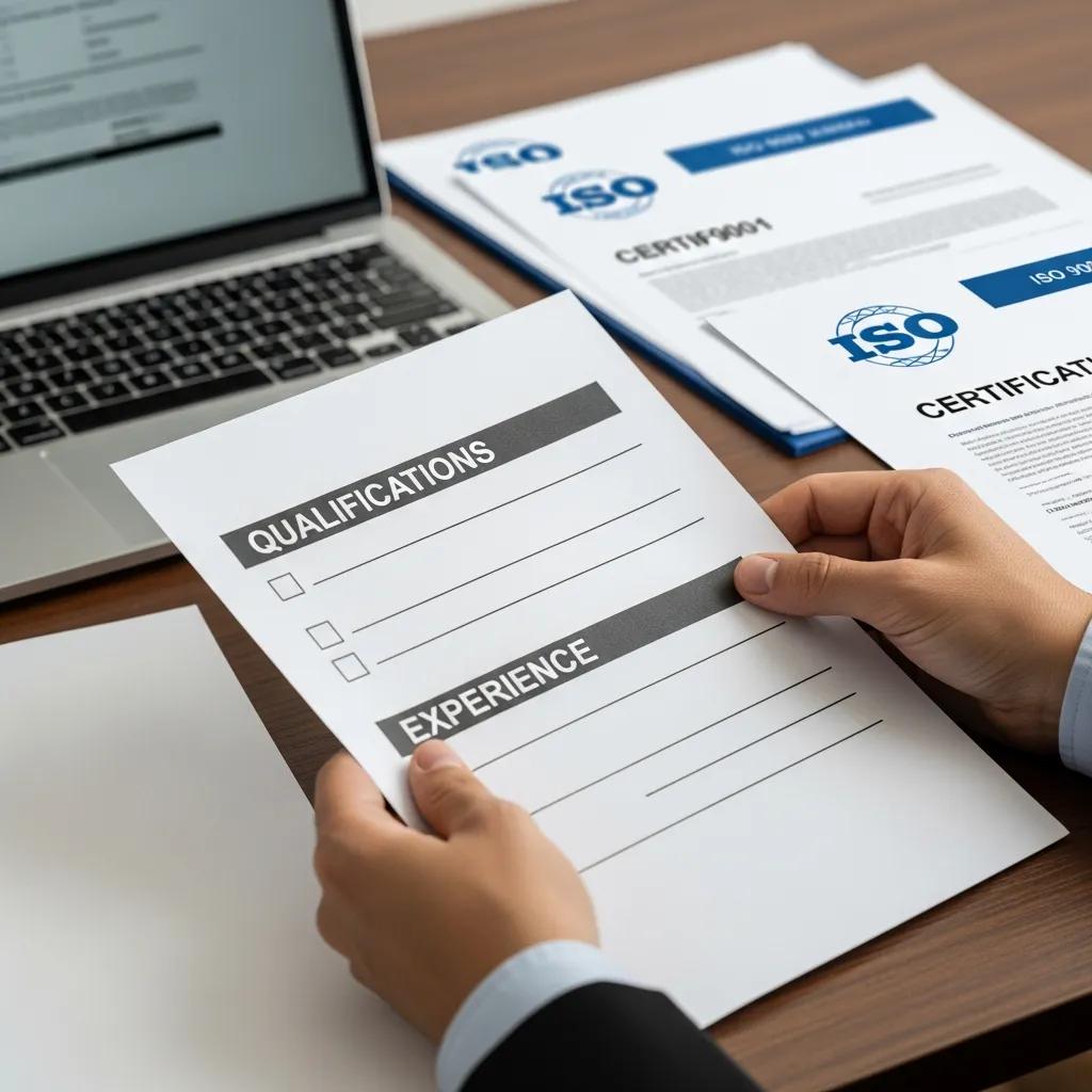 Business professional reviewing a checklist for selecting an ISO certification consultant