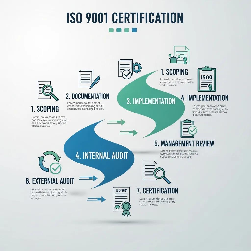 Checklist illustrating steps in the ISO 9001 certification process