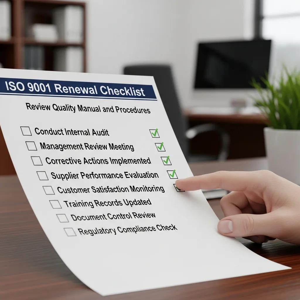 Checklist of essential requirements for ISO 9001 renewal in an office setting