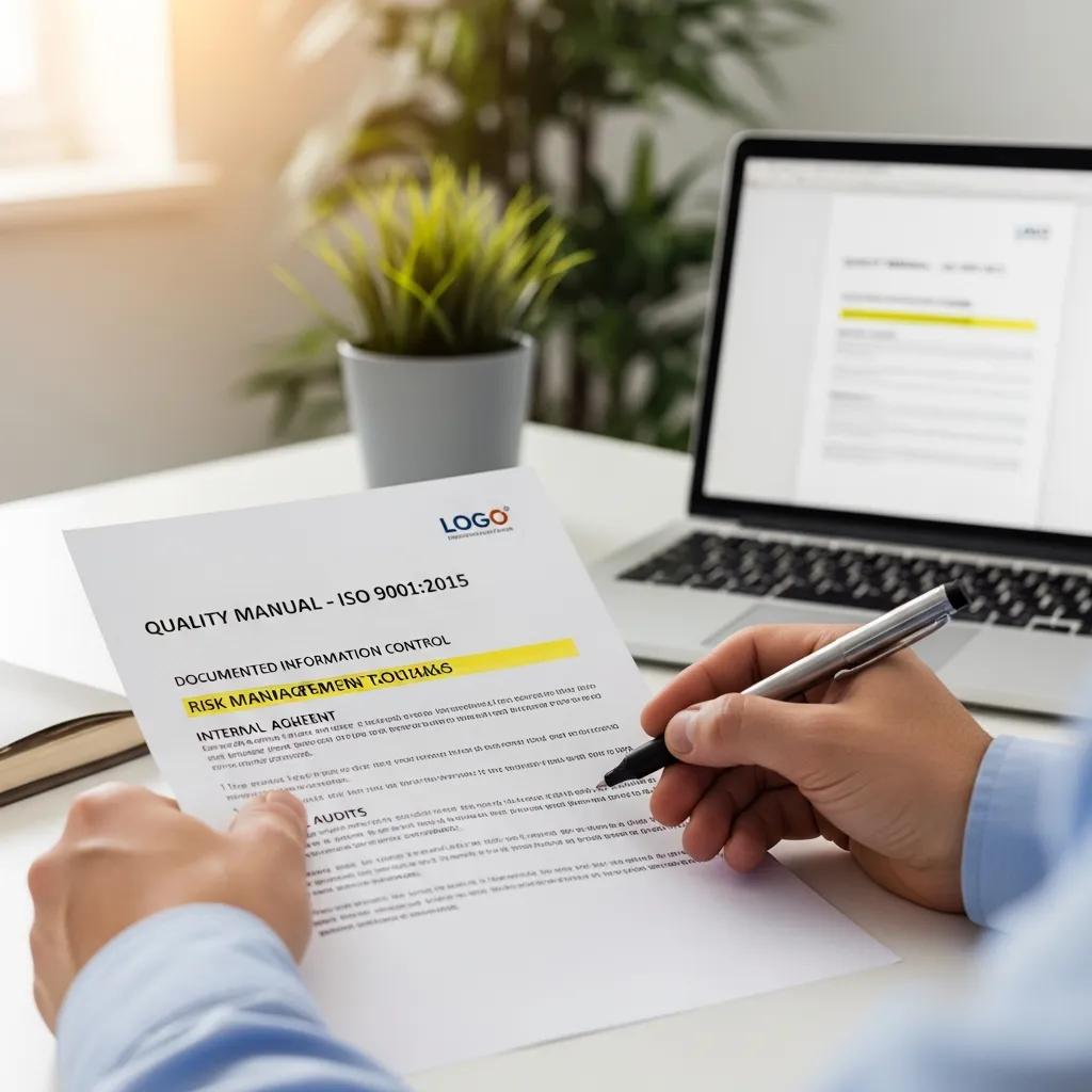 Close-up of a quality management system document being reviewed