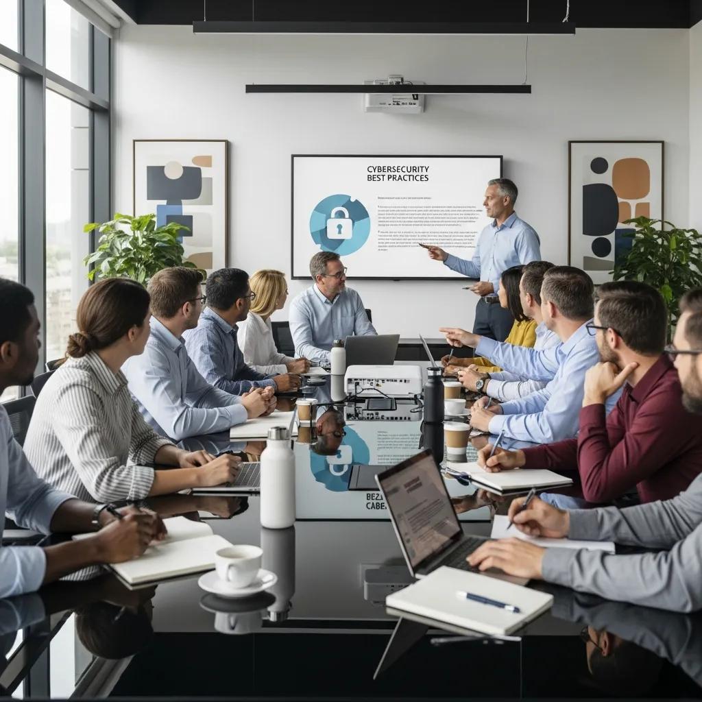 Employees participating in a security awareness training session, highlighting engagement and collaboration in cybersecurity education