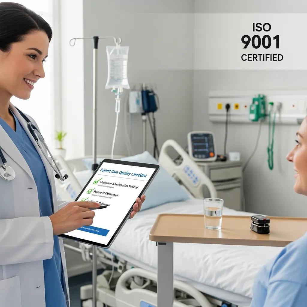 Healthcare worker utilizing a standardized checklist to enhance quality management in a clinical setting