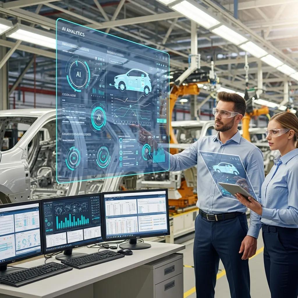 Human auditors and AI technology collaborating in an automotive audit process
