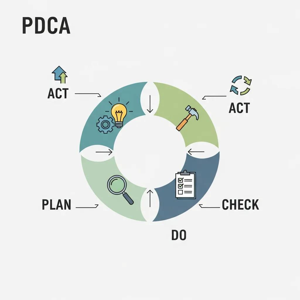 Illustration of the four phases of the PDCA cycle: Plan, Do, Check, Act, showcasing their distinct roles in quality management