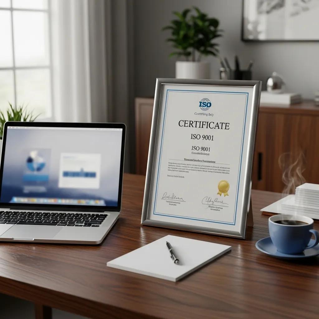 ISO 9001 certification displayed in a professional office setting