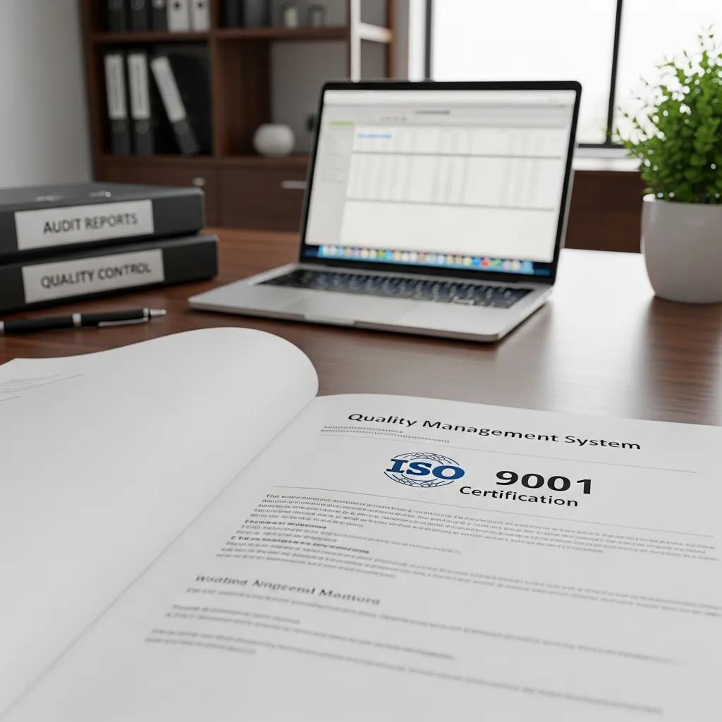 ISO 9001 certification document on a desk, symbolizing commitment to compliance culture