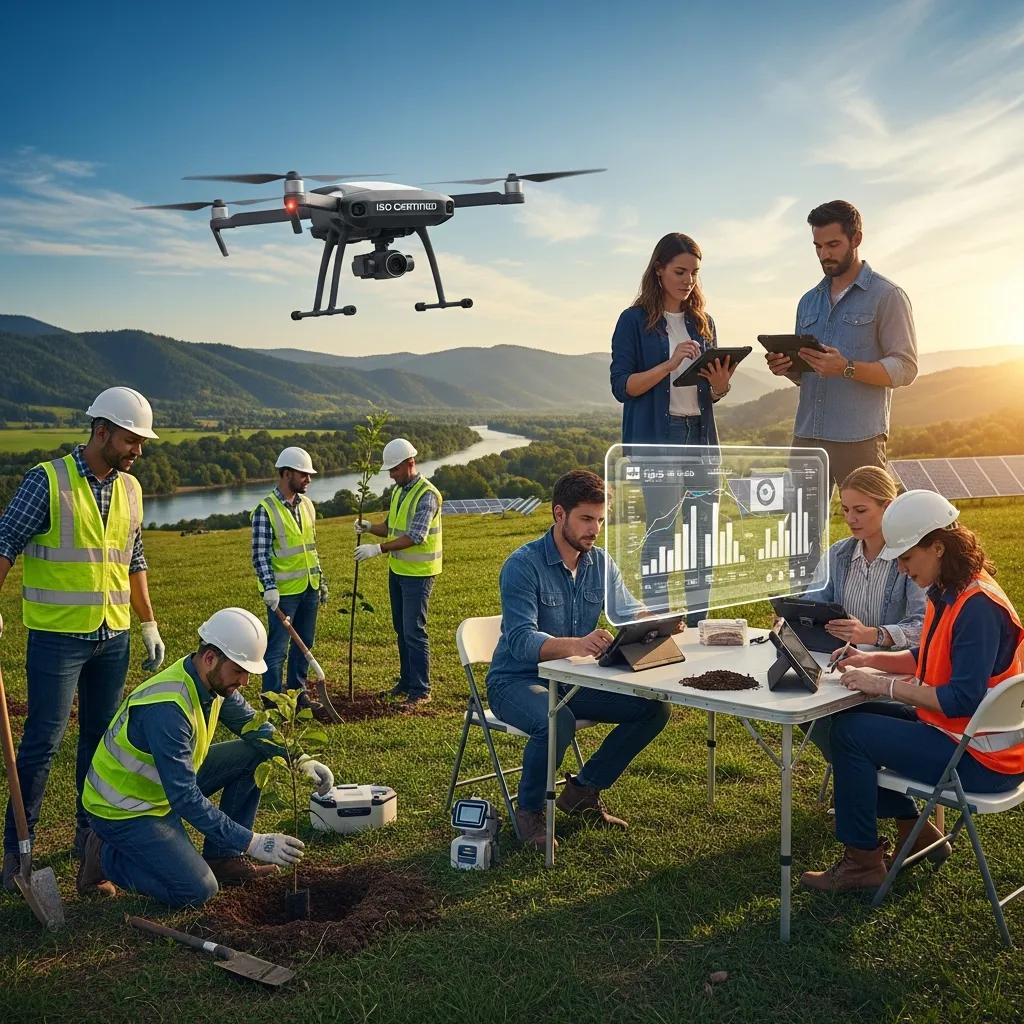 Professionals engaging in sustainability practices related to ISO standards