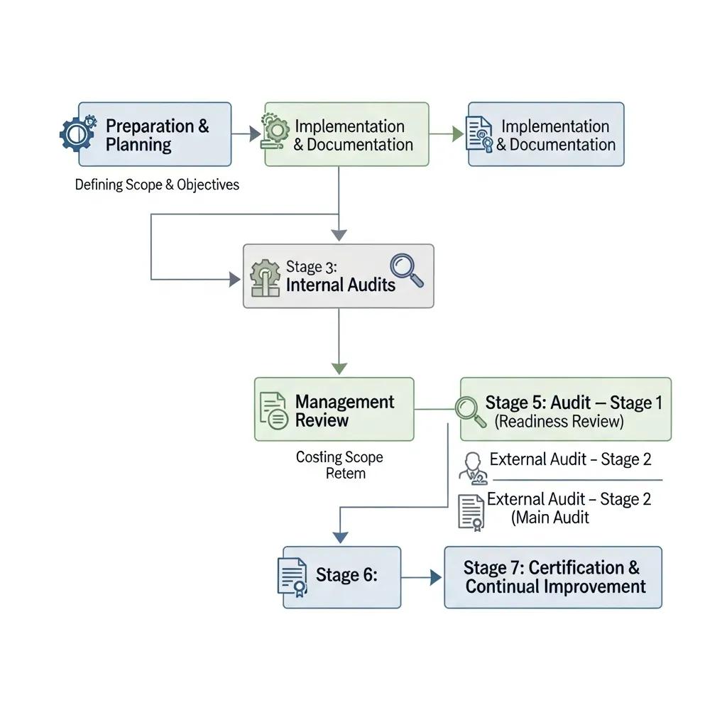 Visual representation of key stages in the ISO certification timeline
