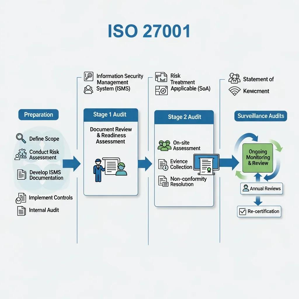 Visual representation of the ISO 27001 certification process stages