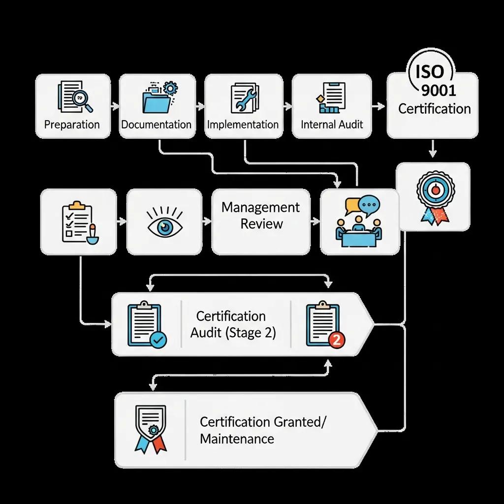 Visual representation of the ISO 9001 certification process stages