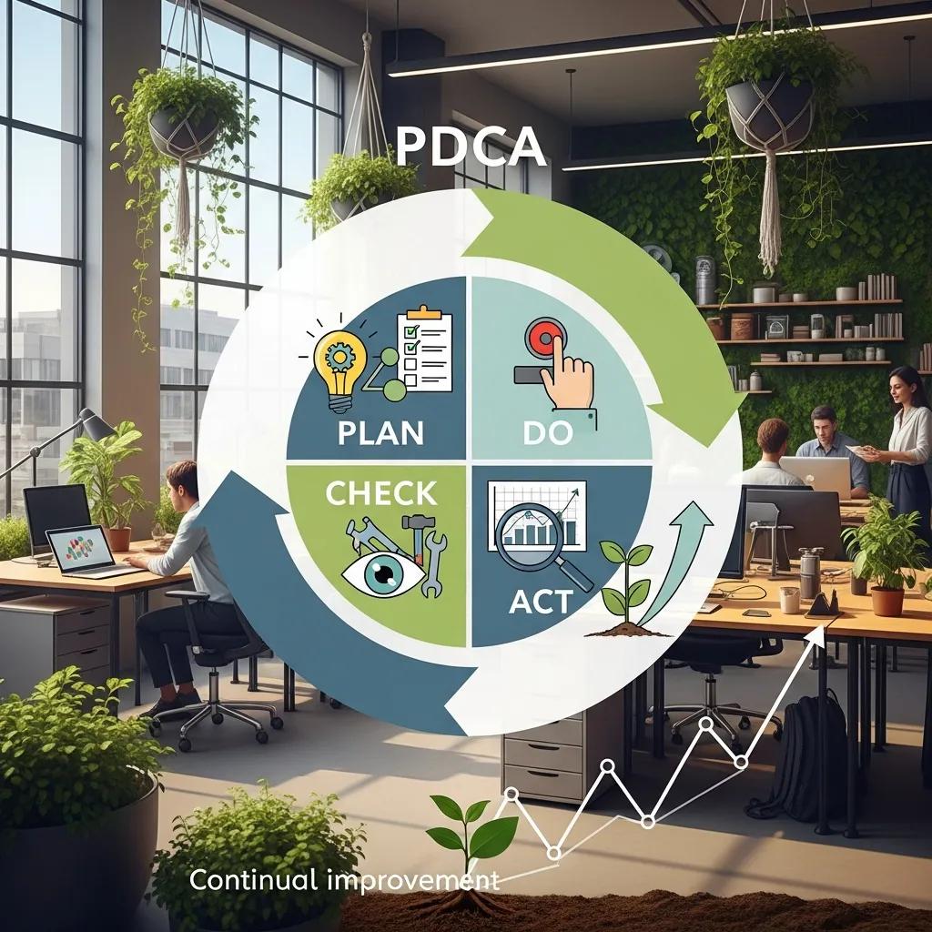 Visual representation of the PDCA cycle in environmental management, highlighting continual improvement