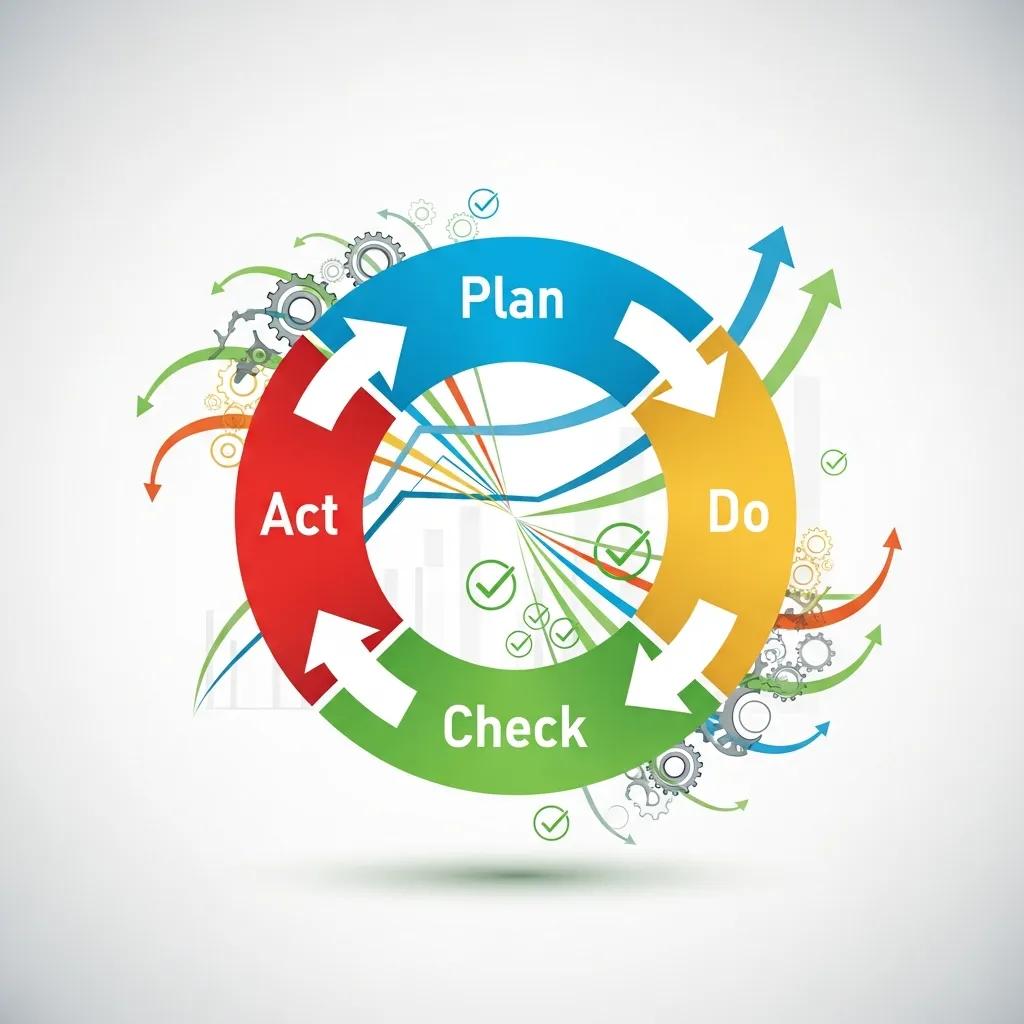 Visual representation of the PDCA cycle in quality management, emphasizing continuous improvement and process optimization